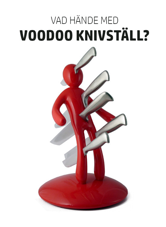 Voodoo knivställ, röd gubbe som kockknivarna sticks genom